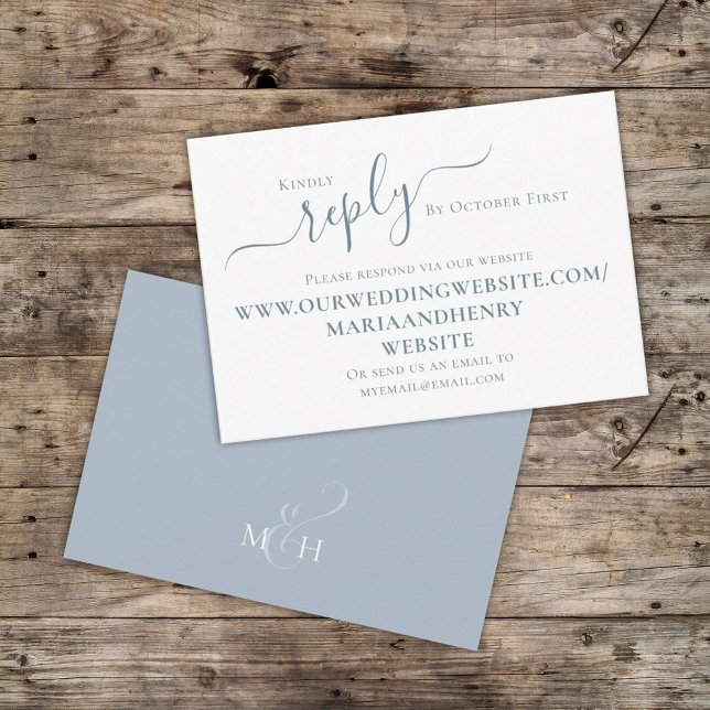 Simple Dusty Blue Calligraphy Website RSVP Stylish Enclosure Card (Creator Uploaded)