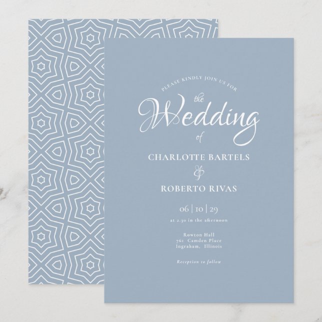 Simple Dusty Blue Calligraphy Wedding Invitation (Front/Back)