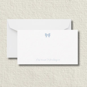 Simple Dusty Blue Chic Bow Handwritten Name Note Card