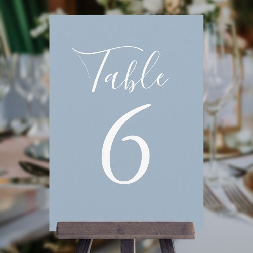 Simple Dusty Blue Chic Script Table Number