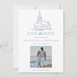 Simple Dusty Blue Christian Chapel Church Photo Save The Date