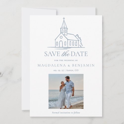 Simple Dusty Blue Christian Chapel Church Photo Save The Date