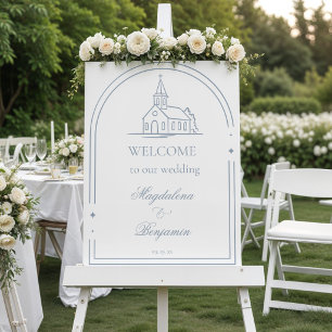 Simple Dusty Blue Christian Chapel Wedding Welcome Foam Board