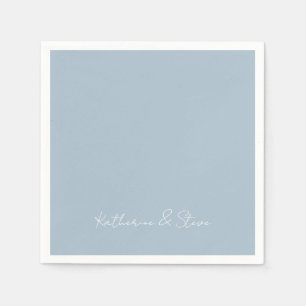 Simple Dusty Blue Couple Names Wedding Cocktail Napkins