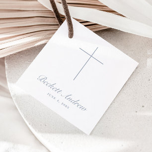 Simple Dusty Blue Cross Script Baptism Favor Tags