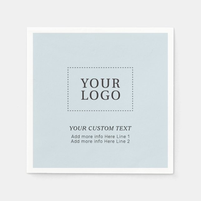 Simple Dusty Blue Custom Business Logo Promotional Napkins (Front)