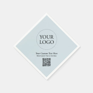 Simple Dusty Blue Custom Business Logo QR Code Napkins