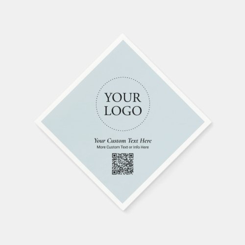 Simple Dusty Blue Custom Business Logo QR Code Napkins