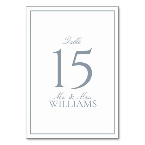 Simple Dusty Blue Elegant Calligraphy Wedding Table Number