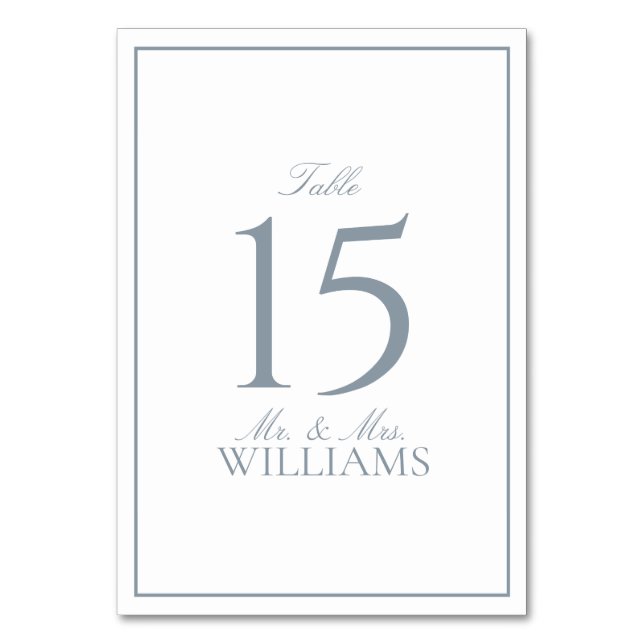 Simple Dusty Blue Elegant Calligraphy Wedding Table Number (Front)