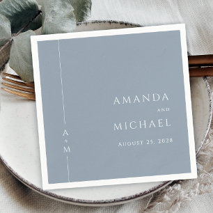 Simple Dusty Blue Elegant Classic Monogram Wedding Napkins