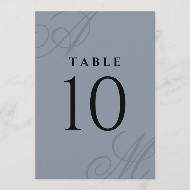 Simple Dusty Blue Elegant Monogram Table Numbers (Front)