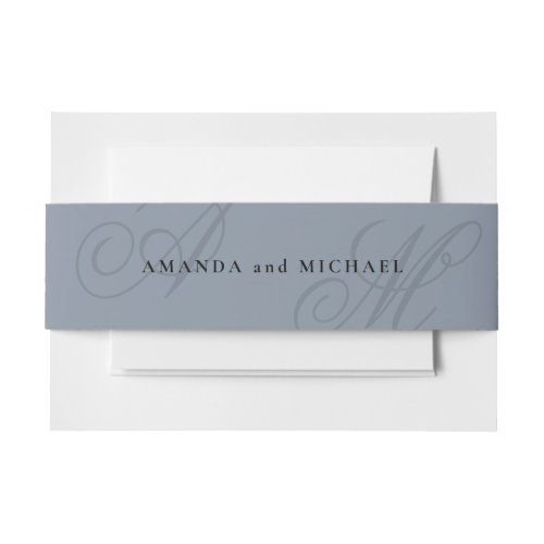 Simple Dusty Blue Elegant Monogram Wedding Invitation Belly Band