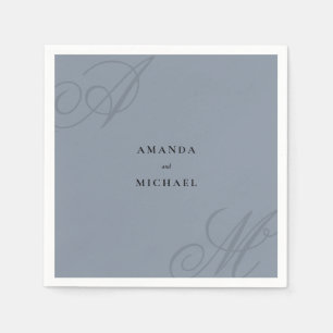 Simple Dusty Blue Elegant Monogram Wedding Napkins