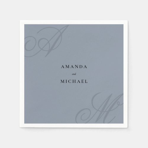 Simple Dusty Blue Elegant Monogram Wedding Napkins