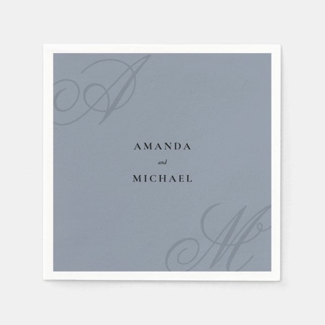 Simple Dusty Blue Elegant Monogram Wedding Napkins (Front)
