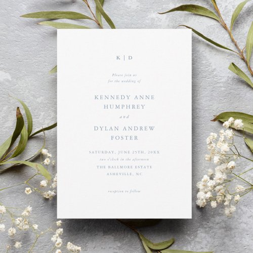 Simple Dusty Blue Elegant Wedding Invitation