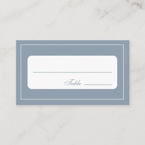 Simple Dusty Blue Elegant White Script Wedding  Place Card