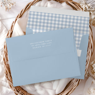 Simple dusty blue envelope with gingham lining