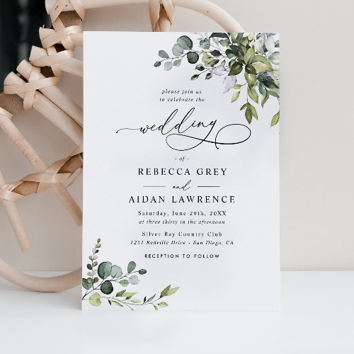 Simple Dusty Blue Eucalyptus Greenery Wedding Invitation