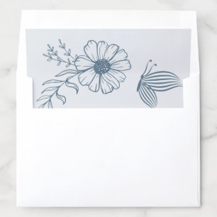 Simple dusty blue floral wedding envelope liner