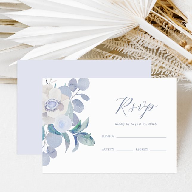 Simple Dusty Blue Floral Wedding RSVP Card (Creator Uploaded)