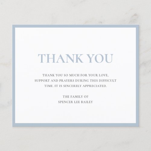 Simple Dusty Blue Funeral Budget Thank You Card