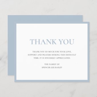 Simple Dusty Blue Funeral Budget Thank You Card | Zazzle