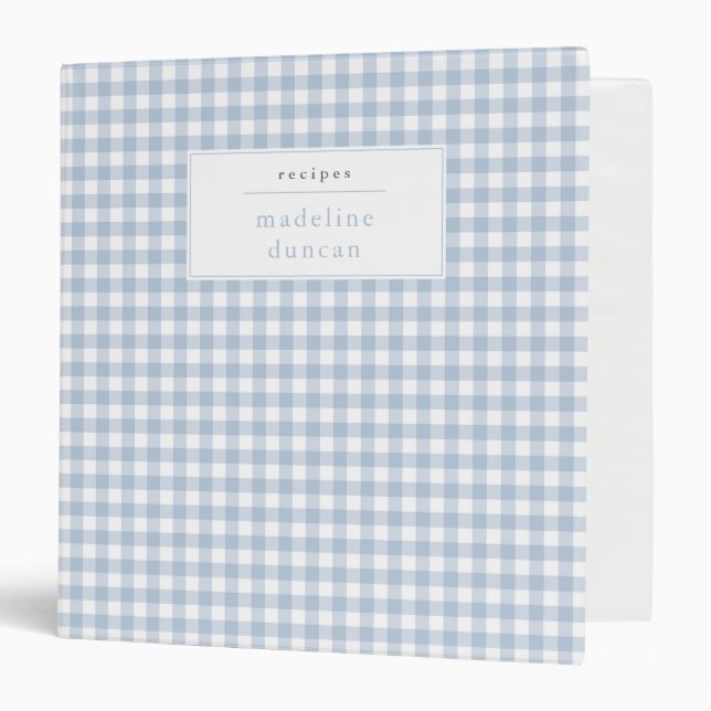 Simple Dusty Blue Gingham Boys Baby Shower 3 Ring Binder (Front/Inside)