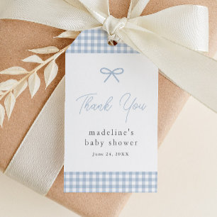 Simple Dusty Blue Gingham Boys Baby Shower Favor Gift Tags