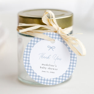 Simple Dusty Blue Gingham Boys Baby Shower Favor Tags