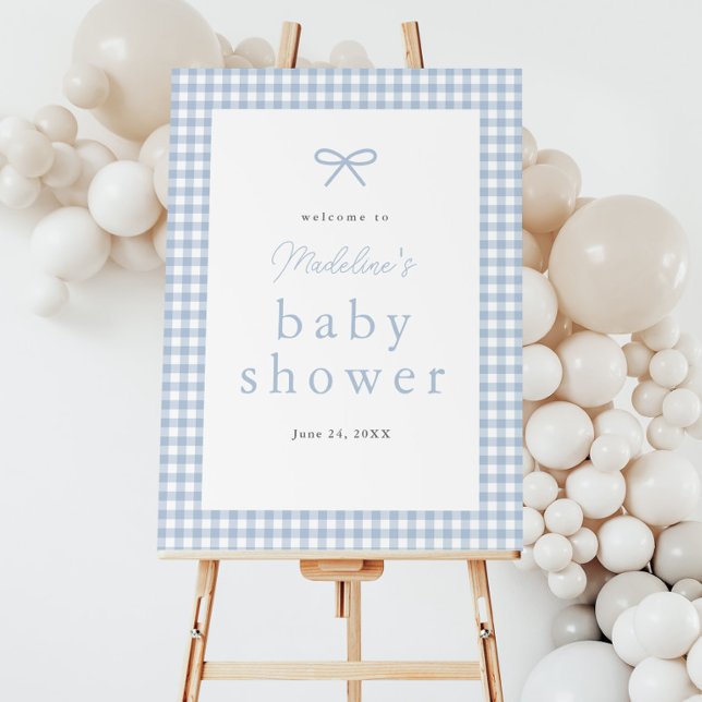 Simple Dusty Blue Gingham Boys Baby Shower Welcome Foam Board (Simple dusty blue gingham boys baby shower welcome sign.)
