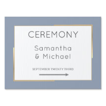 Simple Dusty Blue Gold Wedding directional Sign