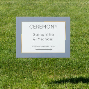 Simple Dusty Blue Gold Wedding directional Sign