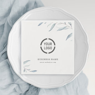 Simple dusty blue greenery branded business logo napkins
