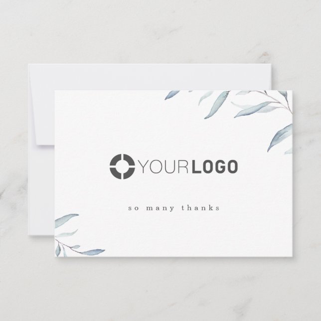 Simple dusty blue greenery company logo business thank you card (Front)