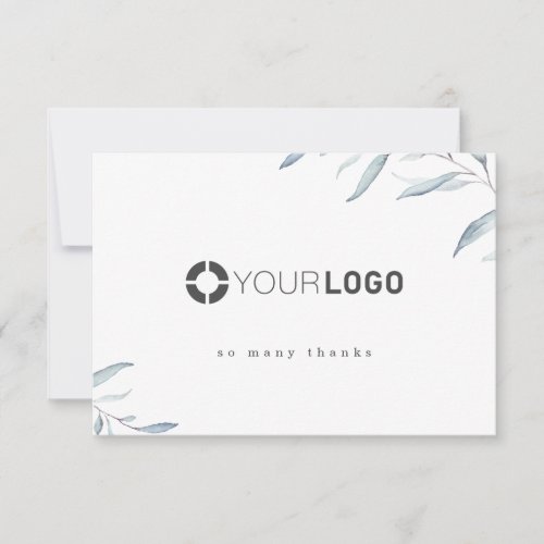 Simple dusty blue greenery company logo business thank you card
