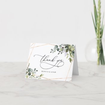 Simple Dusty Blue Greenery Gold Wedding Card by PeachBloome at Zazzle