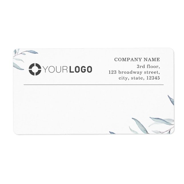 Simple dusty blue greenery logo business shipping label (Front)