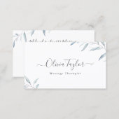 Simple Dusty Blue Greenery Massage Therapist Business Card (Front/Back)