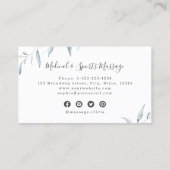 Simple Dusty Blue Greenery Massage Therapist Business Card (Back)