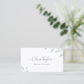 Simple Dusty Blue Greenery Massage Therapist Business Card (Standing Front)