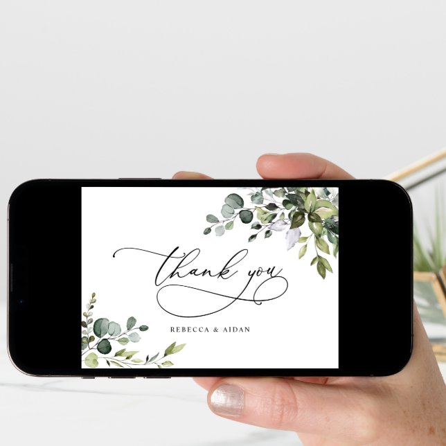 Simple Dusty Blue Greenery Wedding Thank You Card (Front Digital)