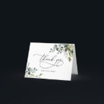 Simple Dusty Blue Greenery Wedding Thank You Card<br><div class="desc">Designed to coordinate with our Boho Greenery wedding collection,  this customizable Thank You card features mixed watercolor greenery leaves paired with a classy serif font in black,  with a monogram on the back. Add custom text as well as an optional inside message. Matching items available.</div>