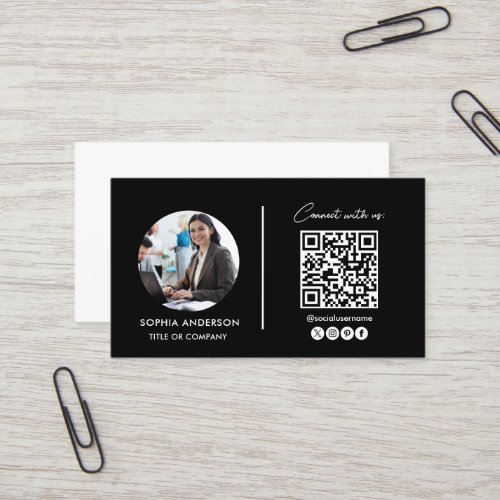 Simple dusty blue hair makeup photo logo qr code b business card