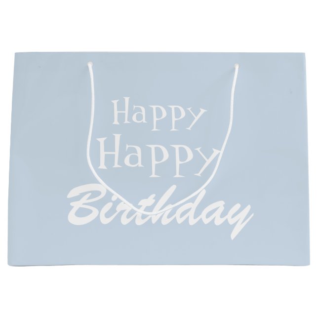 Simple Dusty Blue Happy Birthday Large Gift Bag (Front)