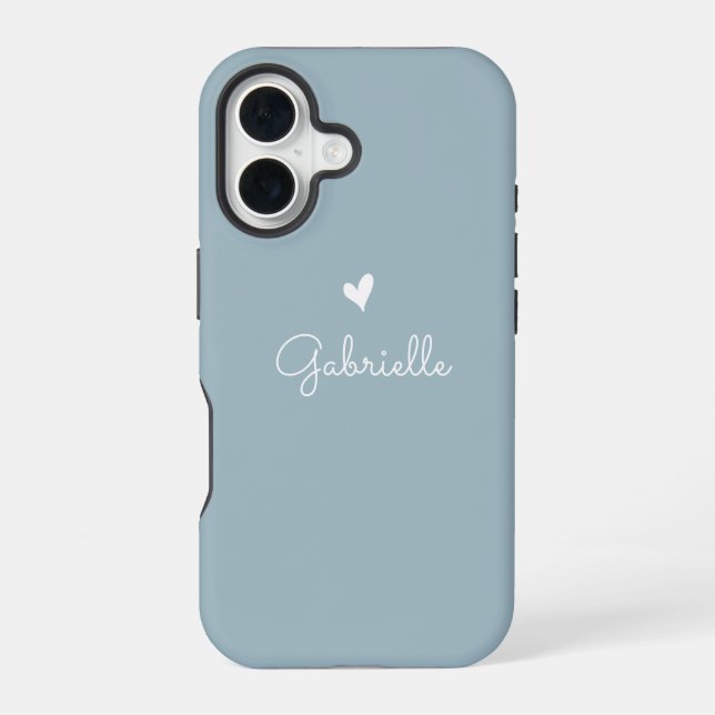 Simple Dusty Blue Heart with Script Name Iphone Case (Back)