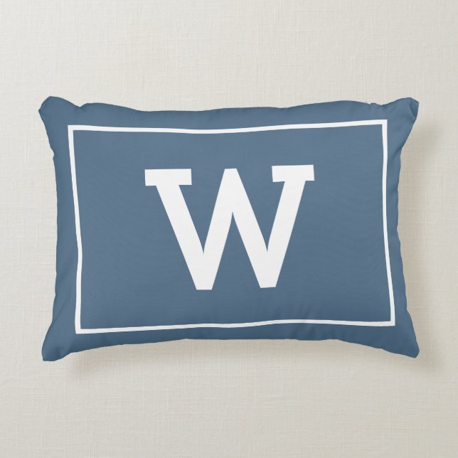 Simple Dusty Blue Initial Monogram Accent Pillow (Front)