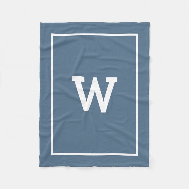 Simple Dusty Blue Initial Monogram Fleece Blanket (Front)