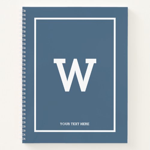 Simple Dusty Blue Initial Monogram Sketchbook Notebook